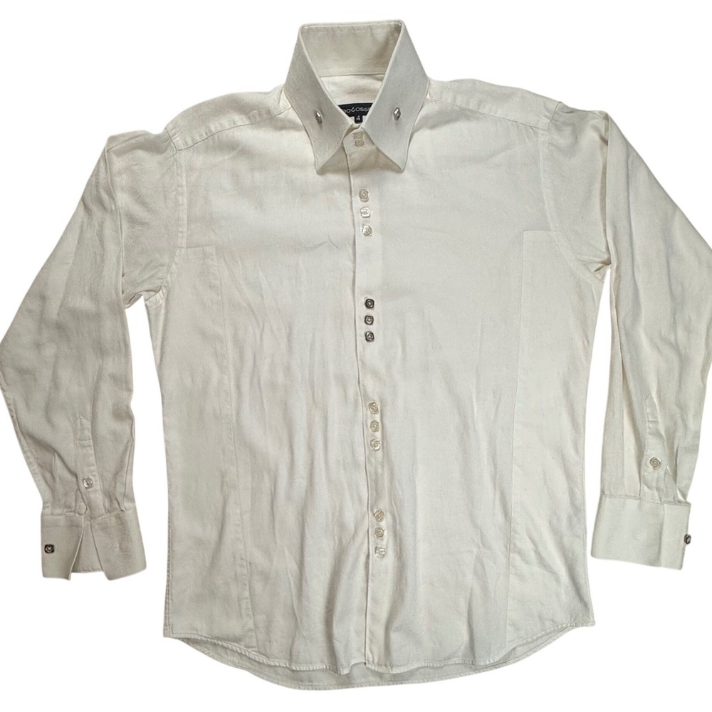 Bogosse Mens White Jacquard Paisley Button Down Shirt 1247103-81 Size 4 L